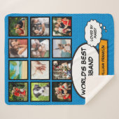 Couverture Sherpa Cool Amusant Mari Comic Photo Collage Bleu (Devant (Horizontal))