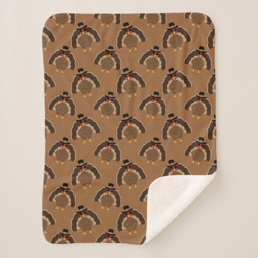 Couverture Sherpa Cool Turquie Thanksgiving fun brown motif (Devant)