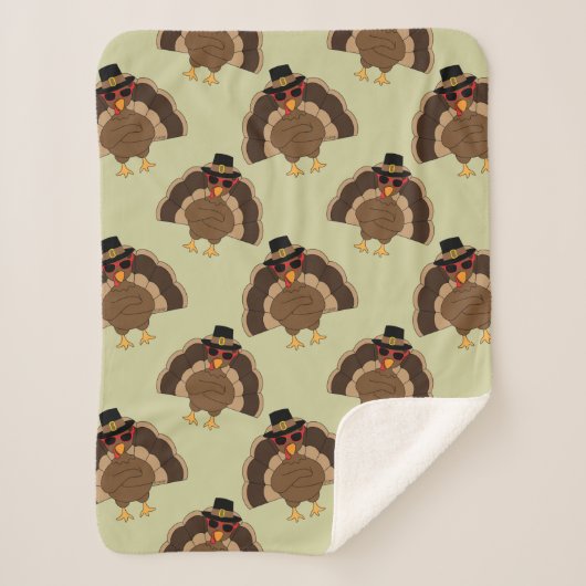 Couverture Sherpa Cool Turquie Thanksgiving fun brun vert motif (Devant)