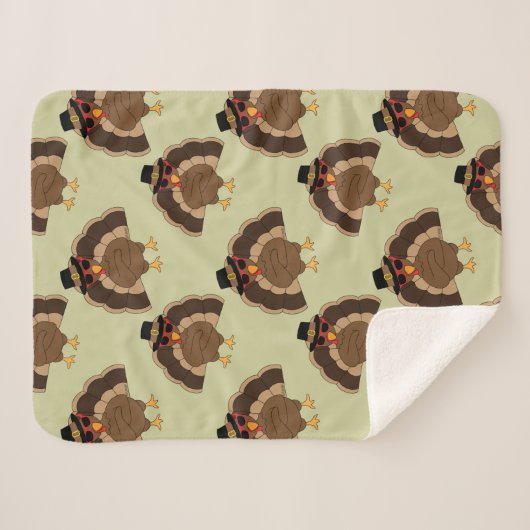 Couverture Sherpa Cool Turquie Thanksgiving fun brun vert motif (Devant (Horizontal))