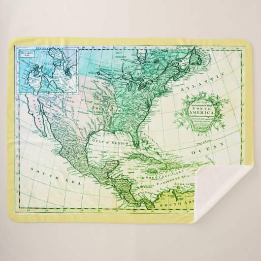 Couverture Sherpa Cool Vintage Géographie Nouveau Monde Carte (Devant (Horizontal))