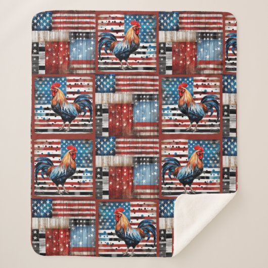 Couverture Sherpa Coq American Flag Pièce d'art populaire (Devant)