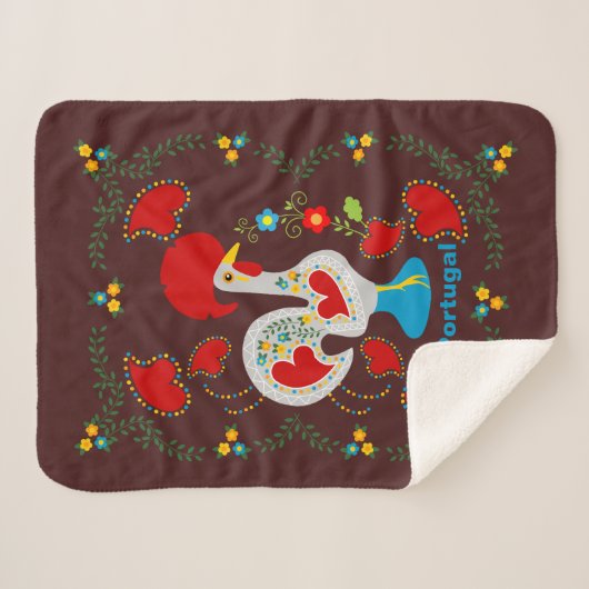 Couverture Sherpa Coq traditionnel de Barcelos en blanc (Devant (Horizontal))