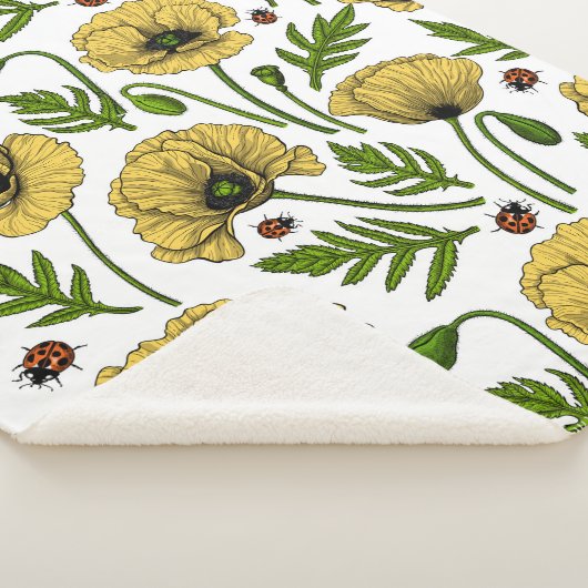 Couverture Sherpa Coquelicots jaunes et coccinelles (3/4)