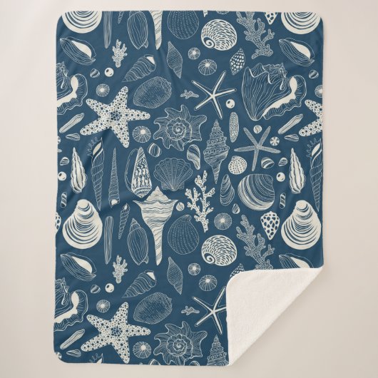 Couverture Sherpa Coques de mer sur bleu foncé (Devant)