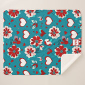 Couverture Sherpa Coquette florale coeurs et fleurs monogramme (Devant (Horizontal))