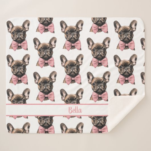 Couverture Sherpa Coquette Frenchie Nom costumizable (Devant (Horizontal))