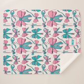 Couverture Sherpa Coquette rose et arcs turquoises monogramme (Devant (Horizontal))