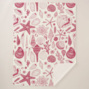 Couverture Sherpa Coquillages à Viva Magenta - Couleur de l'année 20