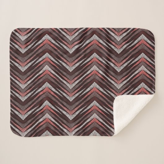 Couverture Sherpa Corail, gris, motif brun zigzag. (Devant (Horizontal))