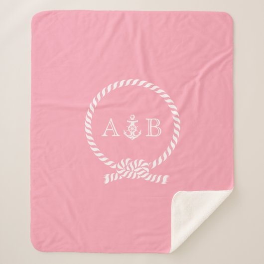Couverture Sherpa Corde rose et Ancre Monogrammé (Devant)