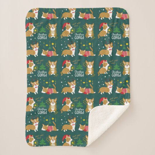 Couverture Sherpa Corgi de Noël | ouaf ouaf Woof (Devant)