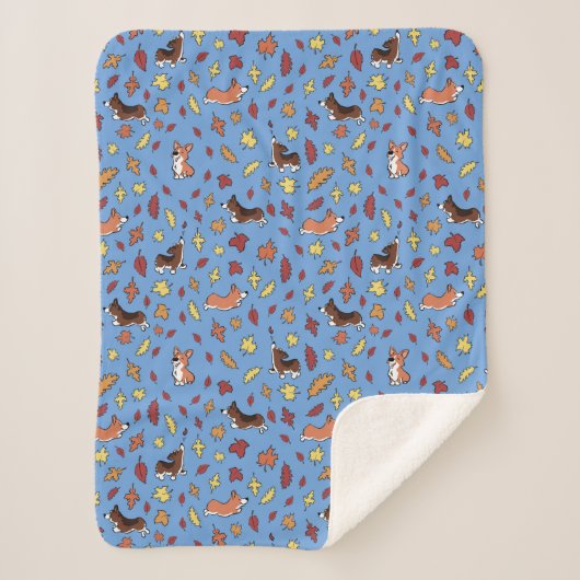 Couverture Sherpa Corgi Fall Leaves Dusty Blue (Devant)