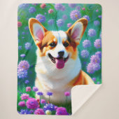 Couverture Sherpa Corgi floral (Devant)