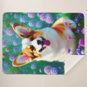 Couverture Sherpa Corgi floral (Devant (Horizontal))