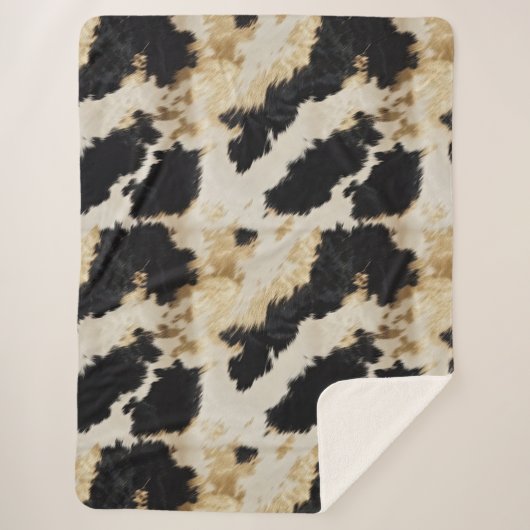 Couverture Sherpa Cosy Black Cream Gold Southwest Cowhide (Devant)