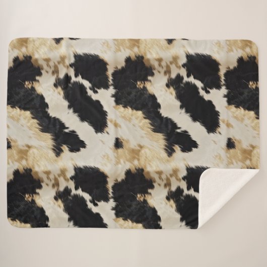 Couverture Sherpa Cosy Black Cream Gold Southwest Cowhide (Devant (Horizontal))