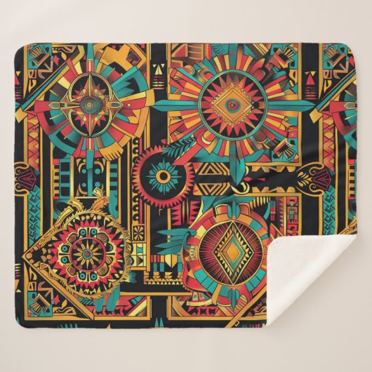 Couverture Sherpa Cosy Turquoise "Aztec Dream" Plush Sherpa Blanket (Devant (Horizontal))