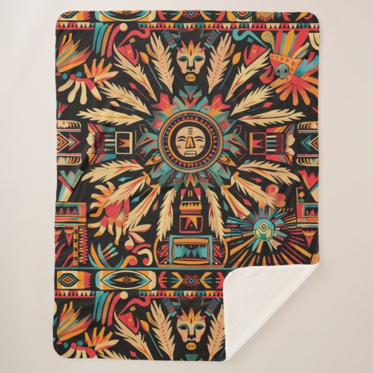 Couverture Sherpa Cosy Turquoise "Aztec Dream" Plush Sherpa Blanket (Devant)
