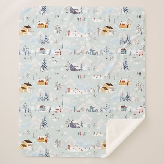 Couverture Sherpa Cosy Winter Wonderland Village de patinage sur gla (Devant)