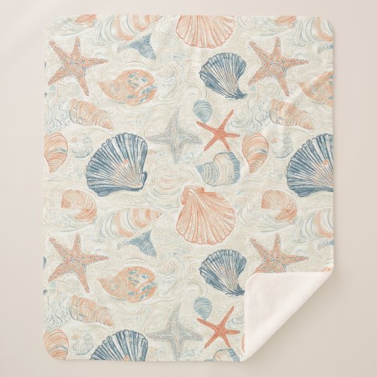 Couverture Sherpa Côtière rustique - Coquillages, Starfish, Reef (25 (Devant)