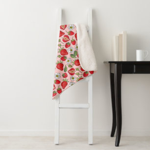 Couverture Sherpa Cottagecore Fraise Rose Cosy