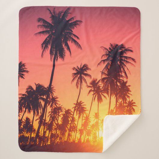 Couverture Sherpa Coucher de soleil des arbres tropicaux (Devant)