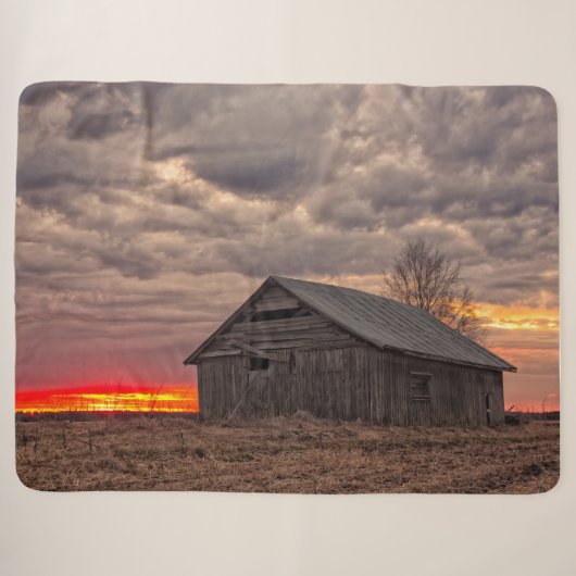 Couverture Sherpa COUCHER de soleil sur la FERME (Devant (Horizontal))
