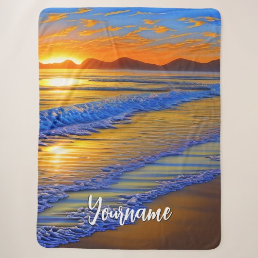 Couverture Sherpa Coucher de soleil sur la plage de sable (Devant)