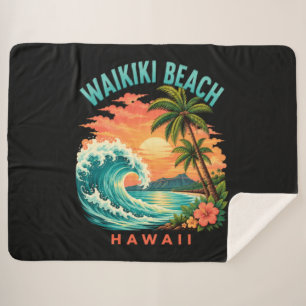 Couverture Sherpa Coucher de soleil tropical à Waikiki Beach Hawaï
