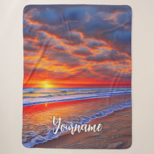 Couverture Sherpa Coucher de soleil tropical avec nom personnalisé