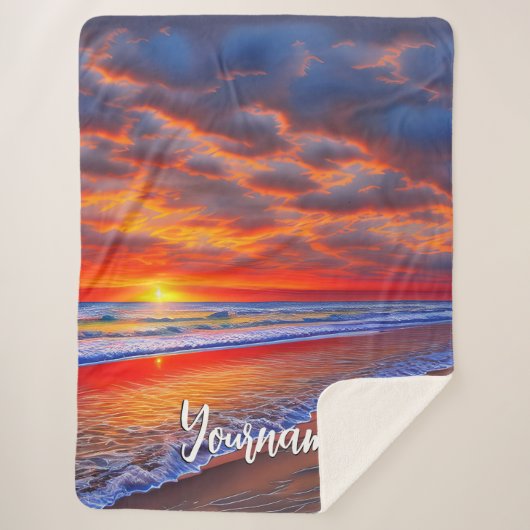 Couverture Sherpa Coucher de soleil tropical avec nom personnalisé (Devant)