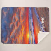 Couverture Sherpa Coucher de soleil tropical avec nom personnalisé (Devant (Horizontal))
