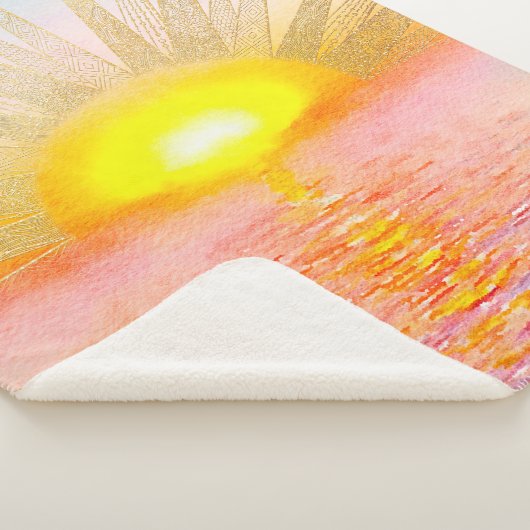 Couverture Sherpa Coucher d'or Soleil Mandala Aquarelle Mer (3/4)