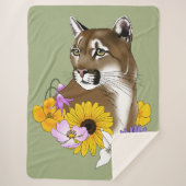 Couverture Sherpa Cougar Mountain Lion Puma Fleurs (Devant)