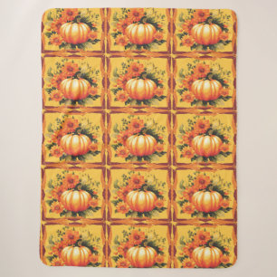 Couverture Sherpa Couleurs De Chute Avec Citrouille, Fleurs