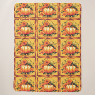 Couverture Sherpa Couleurs De Chute Avec Citrouille, Fleurs