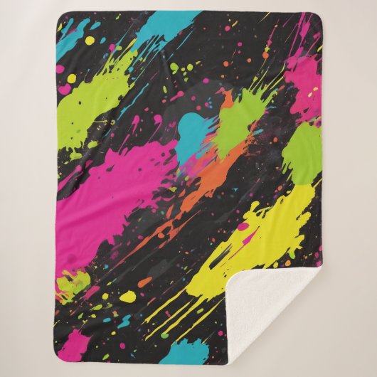 Couverture Sherpa Couleurs néon Retro Paint Splatter (Devant)