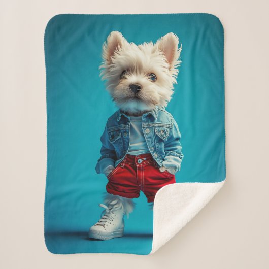 Couverture Sherpa Coupe Westie stylish en Denim et Basket (Devant)