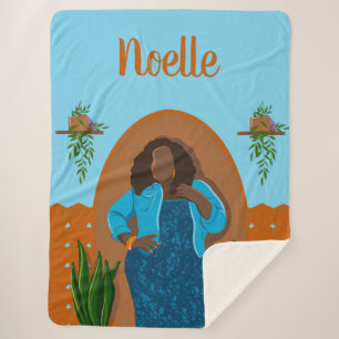 Couverture Sherpa Courbe, Femme noire, Plantes domestiques, Orange &
