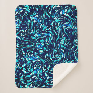 Couverture Sherpa Courbes bleues et cyanes gâtées