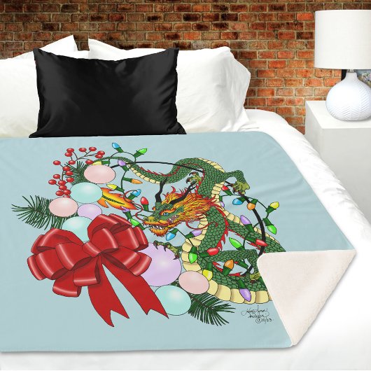 Couverture Sherpa Couronne de Noël Dragon Chinois Fantastique