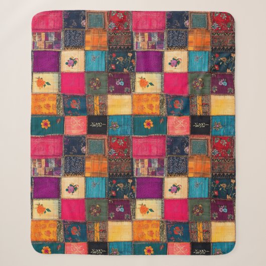 Couverture Sherpa Courtepoint Patchwork Vibrant avec Florales Classi (Devant)