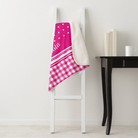 Couverture Sherpa Coussin Fox avec foulard d'art nom rose blanc (En situation)