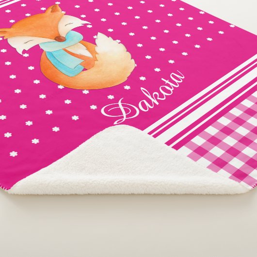 Couverture Sherpa Coussin Fox avec foulard d'art nom rose blanc (3/4)