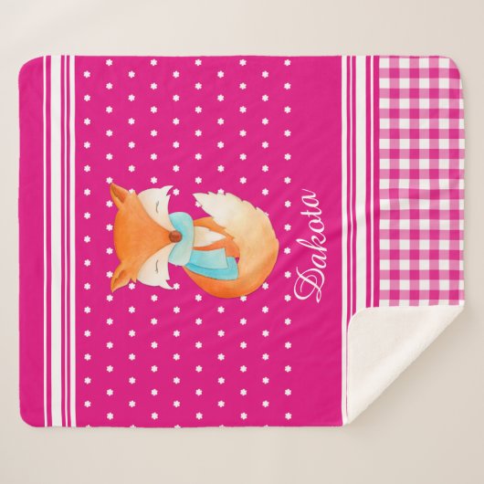 Couverture Sherpa Coussin Fox avec foulard d'art nom rose blanc (Devant (Horizontal))