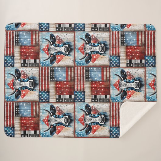 Couverture Sherpa Cow American Flag Folk Art (Devant (Horizontal))