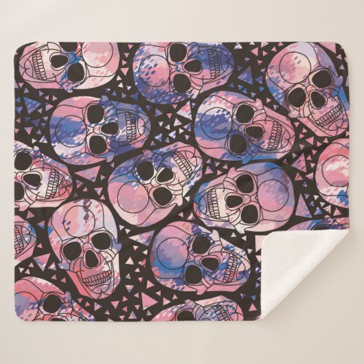 Couverture Sherpa Crâne avec ornement polygonal. Halloween. Inséable (Devant (Horizontal))