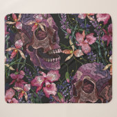 Couverture Sherpa Crâne brodé : Motif gothique de l'orchidée (Devant (Horizontal))