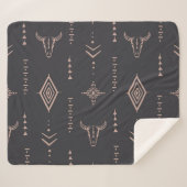 Couverture Sherpa Crâne de taureau de Boho, sans couture ethnique. (Devant (Horizontal))